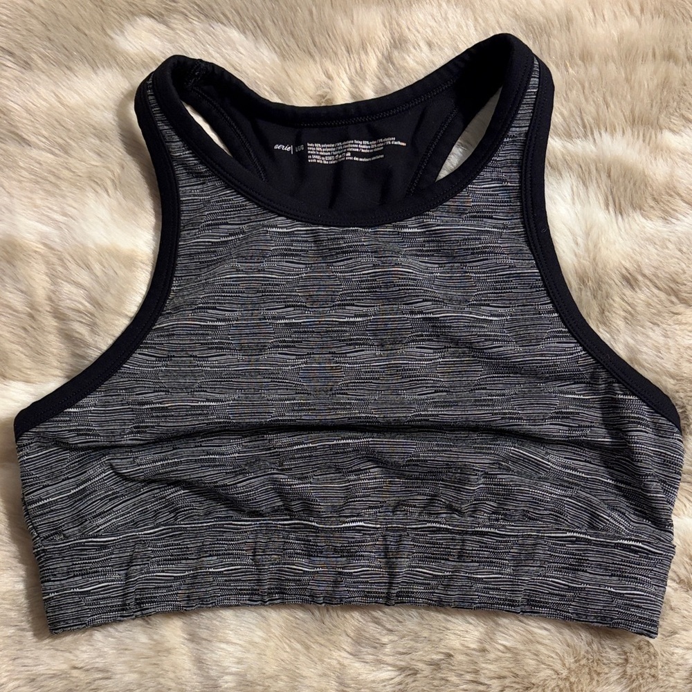 aerie Heathered Black High-Neck Racerback Sports Bra